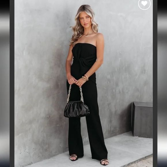 Black Bow Strapless Jumpsuit NWT - Picture 8 of 10